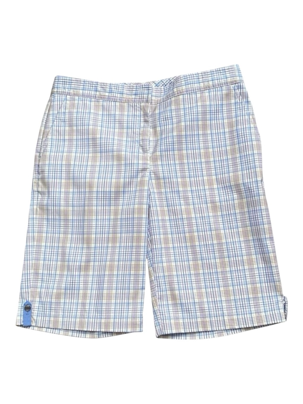 Izod Cool Fx Shorts Womens 6 Plaid Golf Bermuda Stretch Blue Purple Pockets